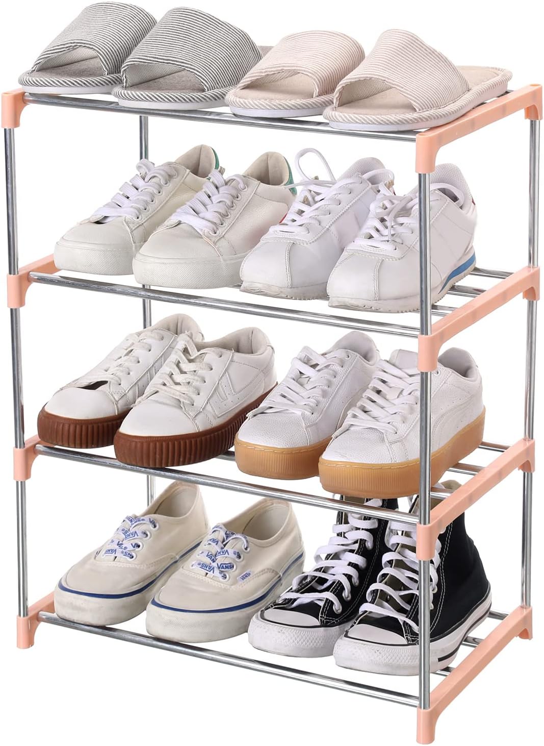 Jucaifu Stackable Small Shoe Rack, Entryway, Hallway and Closet Space Saving Storage and Organization (3-Tier, White)