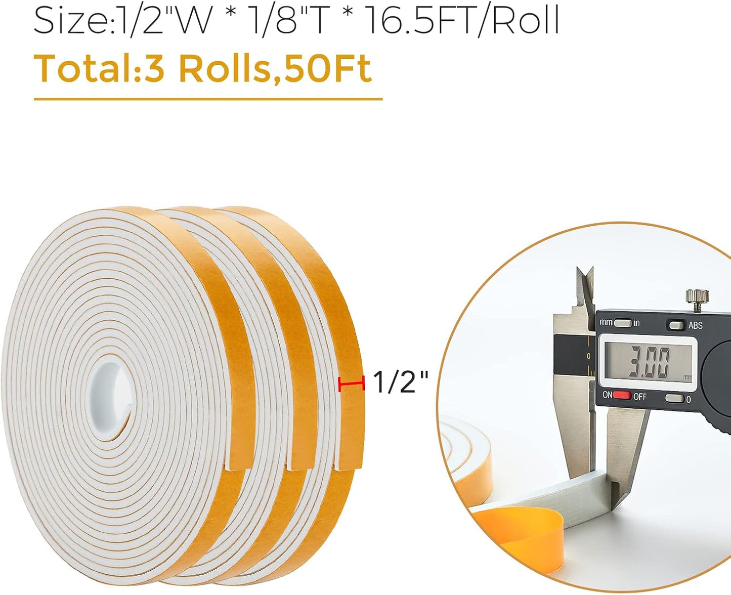 33 Feet Weather Stripping Door Seal- 1/2" Wide X 1/4" Thick Door Bottom Seal Strip High Density Foam Tape Adhesive Rubber Strip for Door Soundproofing,Window Insulation (1/2" x 1/4" x 33FT,Black)