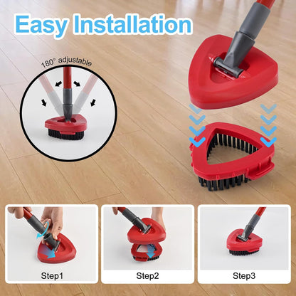 Spin Mop Handle,Mop Replace Heads,Brush and Base Compatible with O Cedar EasyWring 1 Tank,2 Microfiber Mop Refills and Brush,4-Section 30-58" Mop Handle,Mop Base Combo Set for Wet/Dry Floor Cleaning