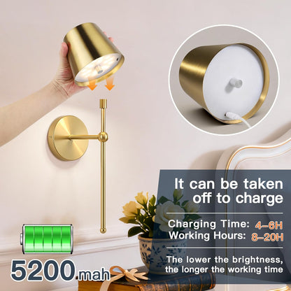 TaoFiaCo Battery Operated Wall Sconces Set of 2, Wireless Wall Sconce with Remote Dimmable Timer, Rechargeable 5200mAh, Cordless Wall Light for Bedroom Living Room, Hallway, Light Decor
