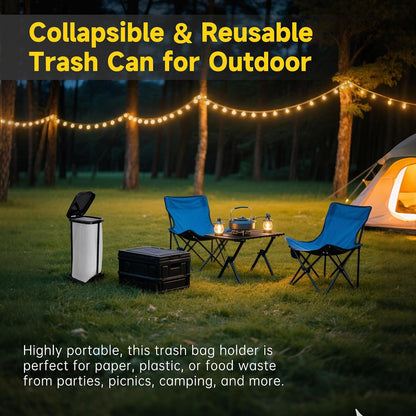 Portable Trash Bag Holder Collapsible Trash Can with Lid, Trash Can for Outdoor Indoor Camping, Kitchen, Party, 15 Gallon Trash Bag Stand