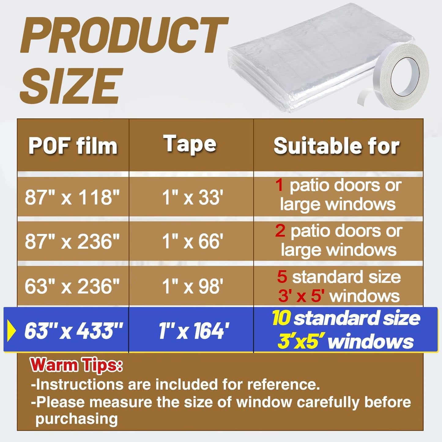 Apipi Patio Door Window Insulation for Winter - 87 x 236 in Thicken Sealing Plastic for Winterizing, Clear Shrink Film Cover Kit with Double-Side Tape for Large Window/ Sliding Door/French Door