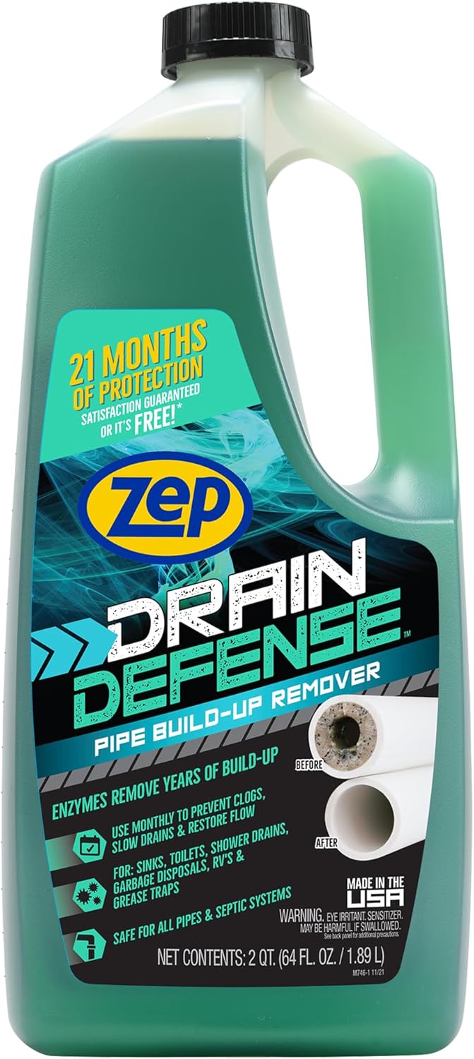 Zep Drain Defense Pipe Build-Up Remover - 64 Ounces - ZLDC648 - Professional Strength Liquid Pipe Build Up Remover,GREEN | Professional Strength, Liquid Formula