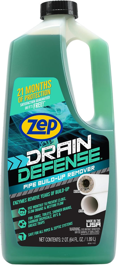 Zep Drain Defense Pipe Build-Up Remover - 64 Ounces - ZLDC648 - Professional Strength Liquid Pipe Build Up Remover,GREEN | Professional Strength, Liquid Formula