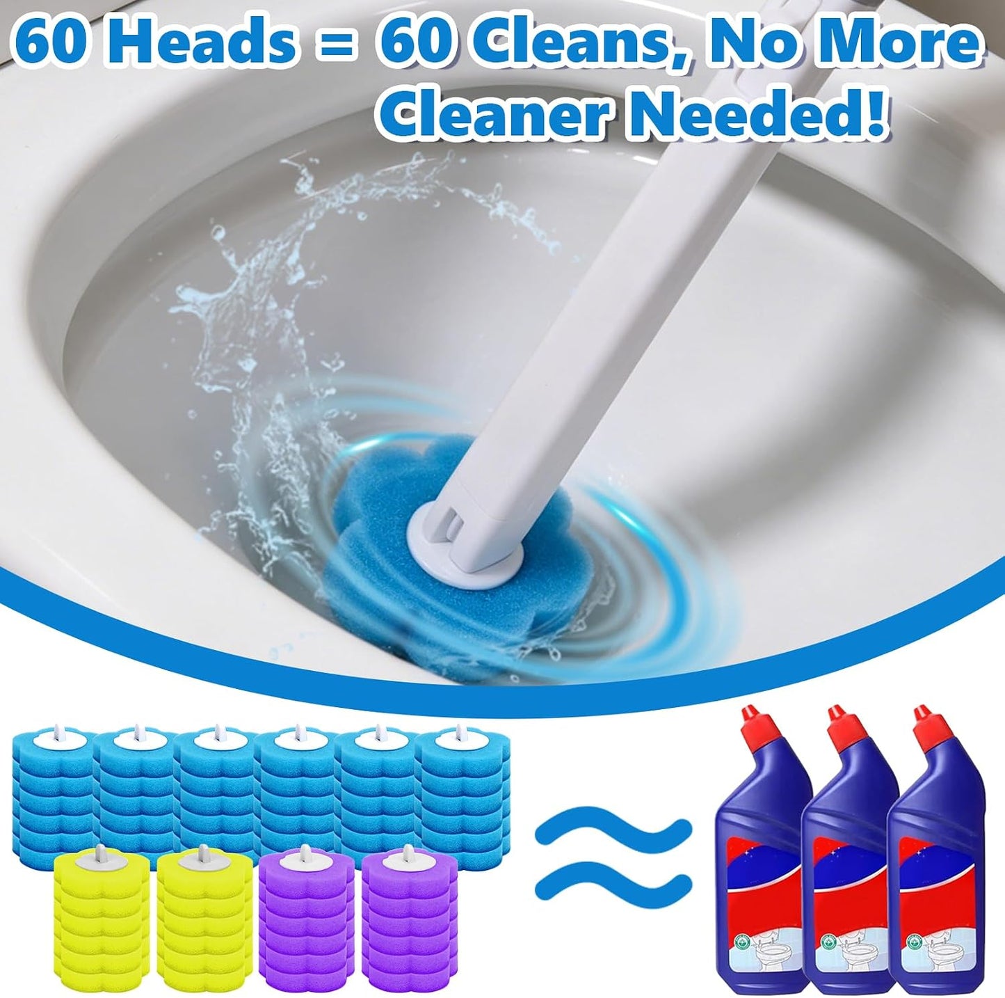 2 Pack Disposable Toilet Brush and Holder Set, Disposable Toilet Cleaning System Extended Handle with 48 Toilet Wand Refills, Toilet Brush for Toilet Bowl Cleaners, Bathroom Cleaning, Bathtub