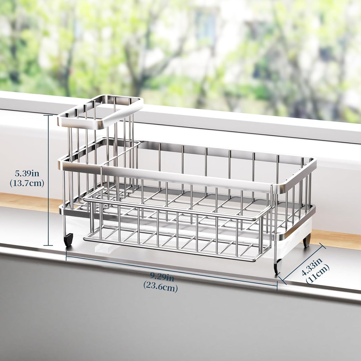 Consumest Sponge Holder for Kitchen Sink - Auto Draining Sink Caddy Organizer with Detachable Rack, High Brush Holder, Kitchen Countertop Storage Accessories, Black