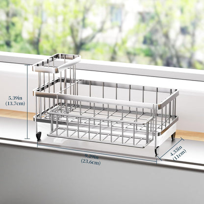 Consumest Sponge Holder for Kitchen Sink - Auto Draining Sink Caddy Organizer with Detachable Rack, High Brush Holder, Kitchen Countertop Storage Accessories, Black