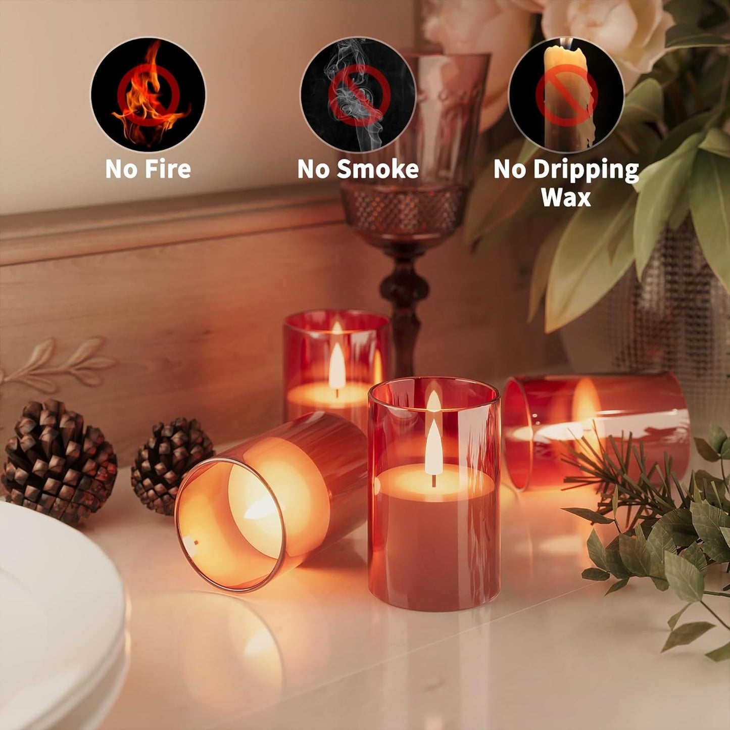 VIODAIM 12Pack Flickering Flameless LED Candles with Remote & Timer, Battery Powered - Small Pillar & Votive, Clear (2"X3")