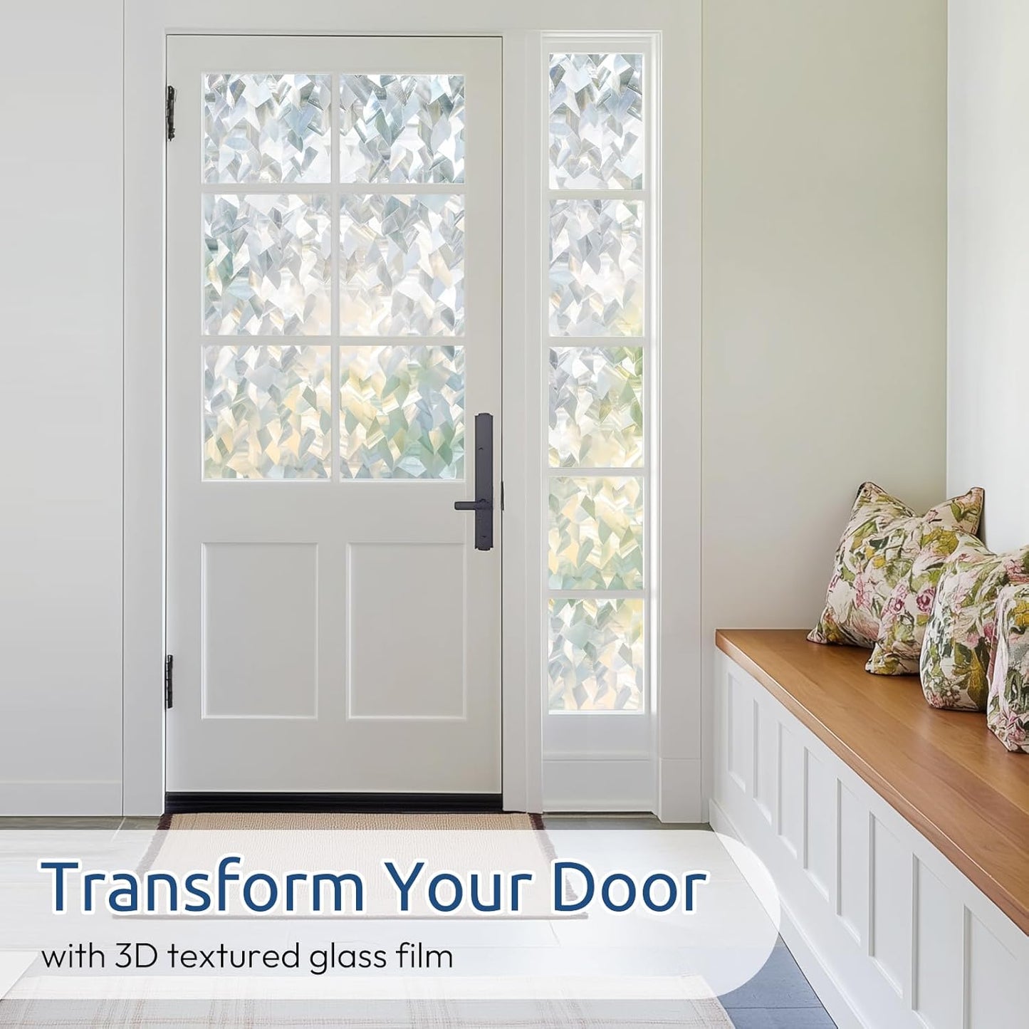 rabbitgoo Privacy Window Film Non Adhesive Frosted Glass Sun Blocking Self Static Cling Decorative for Home Kitchen Living Room, Removable and Reusable, 17.5 X 78.7 inches