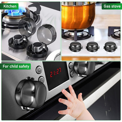 Gas Stove Knob Covers 5Pcs Childproof Stove Safety Covers for Kitchen Oven Knob Lock Protection Easy Install Black 3.54 Inch