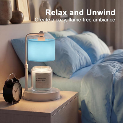 Candle Warmer Lamp with Timer, Modern Farmhouse Candle Warmer, Height Adjustable & Dimmable Electric Candle Warmer Lamp, Includes 2 Bulbs, Birthday Gift for Women, Mom, Housewarming - Flaxen