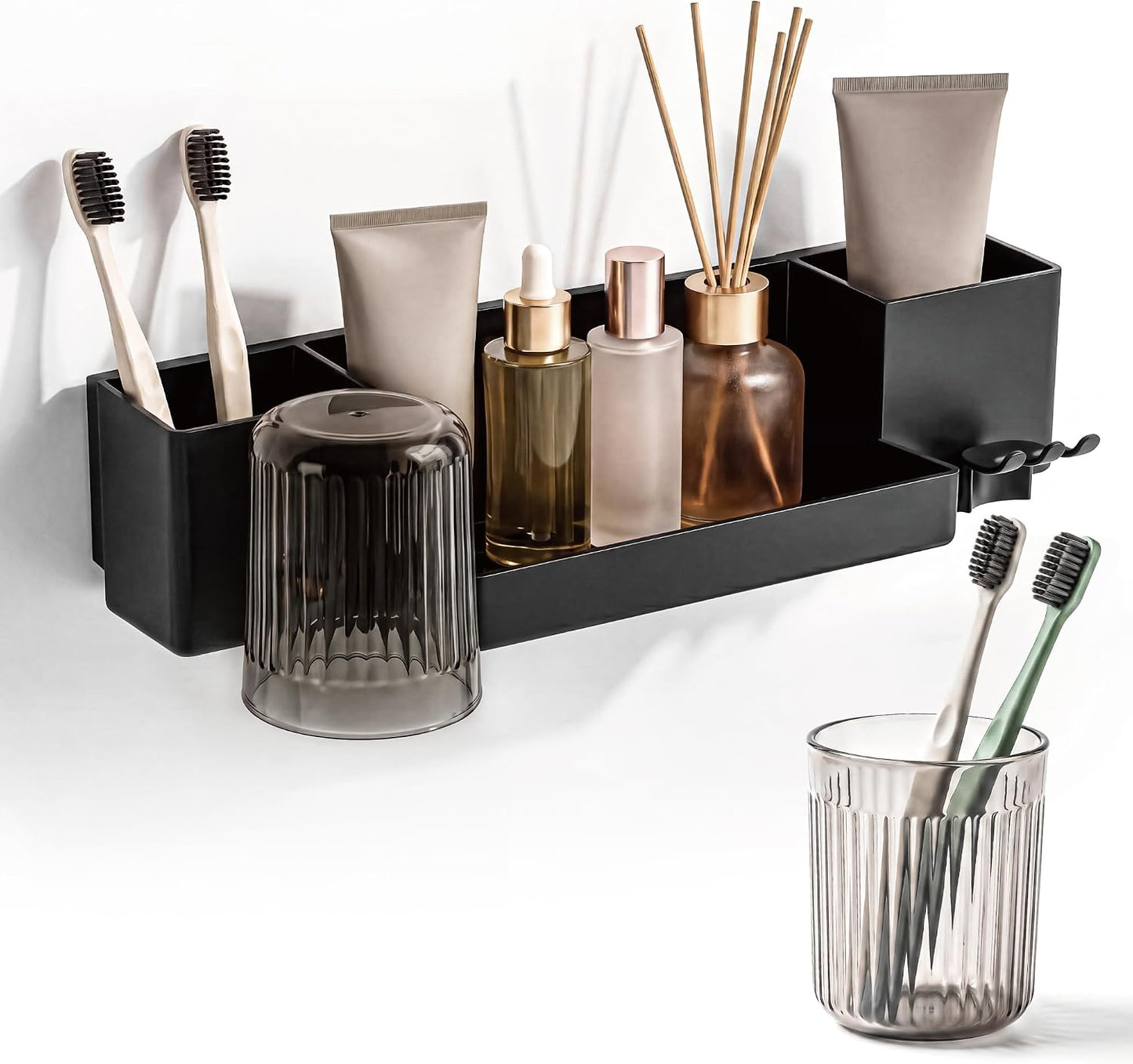 Tooth Brush Holder for Bathroom,Toothbrush Holders Wall Mounted,No Drilling Waterproof Electric Toothbrush Storage Rack, Toothbrush Organizer,Black