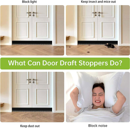 2 PCS Door Draft Stopper for Bottom with Brush, Self Adhesive Door Sweep for Exterior/Interior Doors, Bottom Seal Strip for Protection Against Bug, Dust, 2" W x 39" L, White