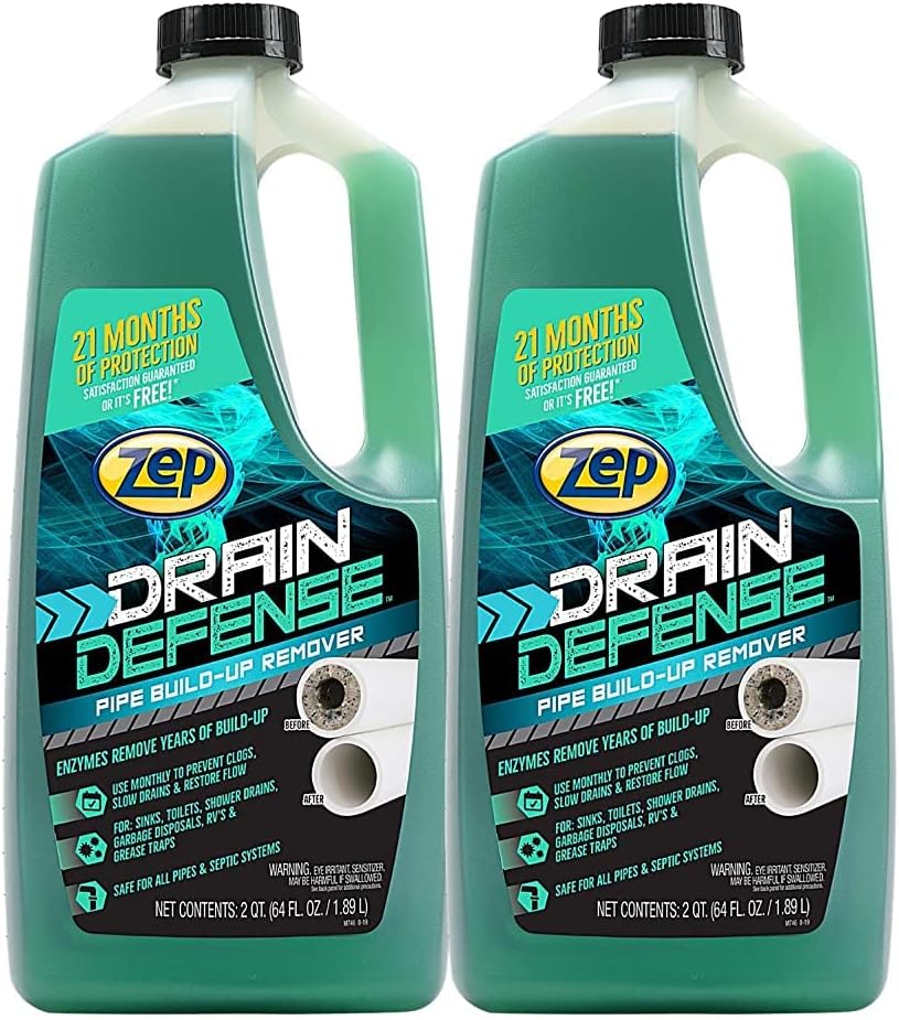 Zep Drain Defense Pipe Build-Up Remover - 64 Ounces - ZLDC648 - Professional Strength Liquid Pipe Build Up Remover,GREEN | Professional Strength, Liquid Formula