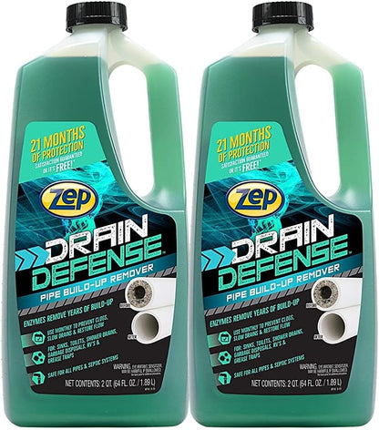 Zep Drain Defense Pipe Build-Up Remover - 64 Ounces - ZLDC648 - Professional Strength Liquid Pipe Build Up Remover,GREEN | Professional Strength, Liquid Formula
