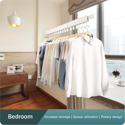 LIENAHU Wall Mounted Clothes Drying Rack, Collapsible, Folding, Retractable - Clothes Hanging Rack (Hooks, White)