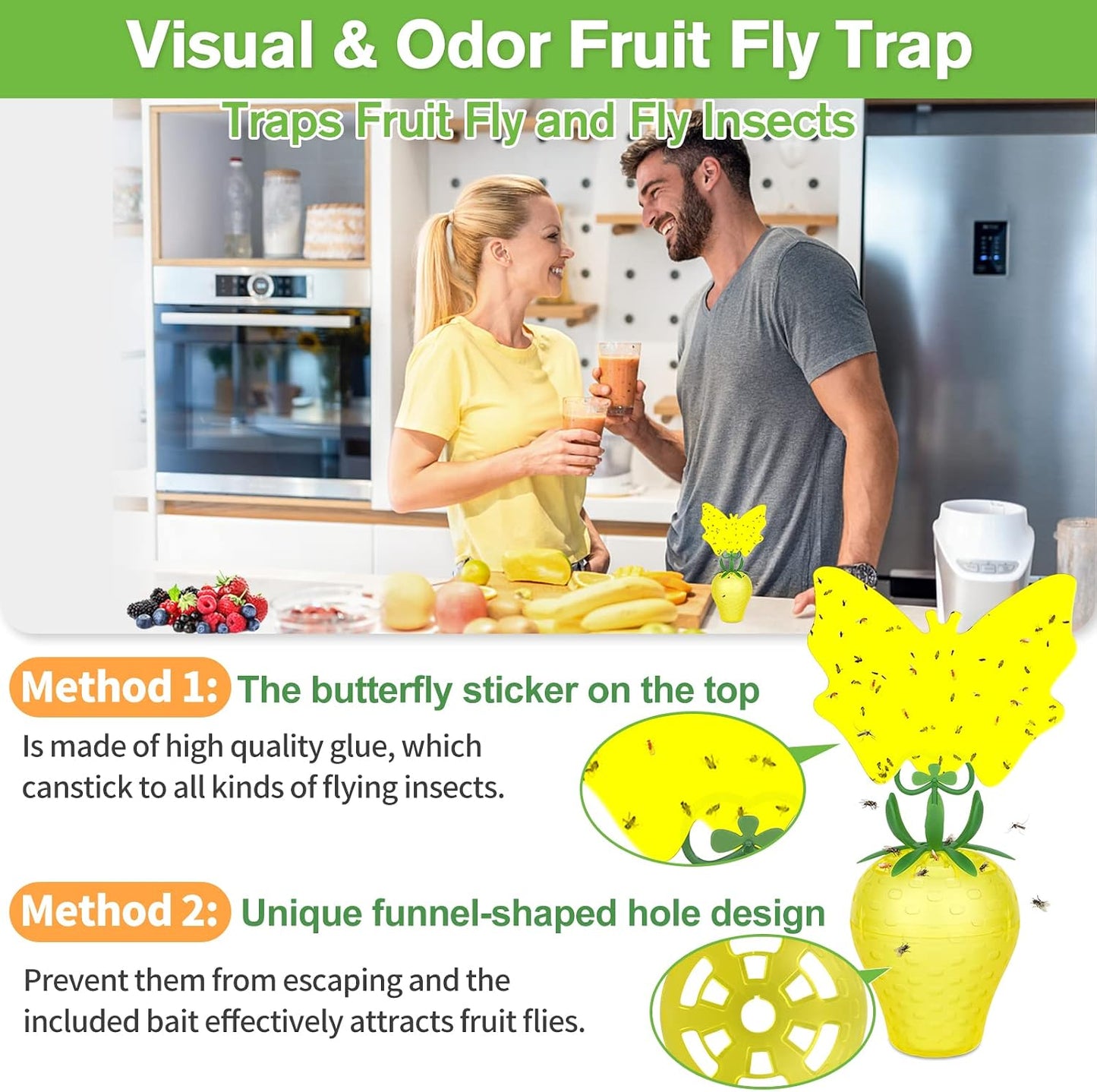 Fruit Fly Trap for Indoors,2025 Upgrade Fruit Flies Gnat Killer with Yellow Sticky Fruit Fly Traps,Safe and Non-Toxic Fruit Flies Traps,Odorless Fly Insect Trap for Home,Kitchen,Plants (Yellow,2 Pack)
