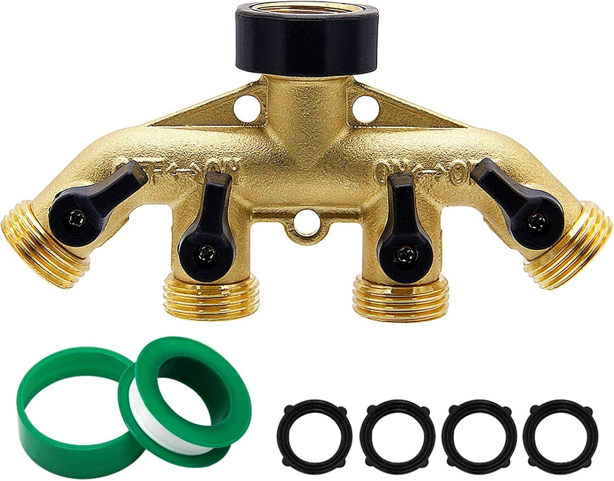 Biswing 2 Pack Garden Hose Splitter 2 Way, Heavy Duty Brass Connector Tap Splitter, Y Splitter 2 Valves with 4 Extra Rubber Washers