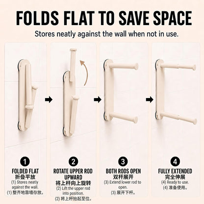 Foldable Clothes Rack No Drill - Heavy Duty Suction Cup Wall Mounted Drying Rack for Laundry, Space Saving Adhesive Hanger for Apartment, Bathroom (Holds 5.5lbs) (Milky White)
