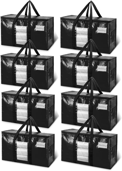 TAILI Extra Large Moving Bags, 4 Pack Blue Heavy Duty Totes For Storage with Visible Window, Wrap Around Handles, Storage Bags for Space Saving, Alternative to Moving Boxes