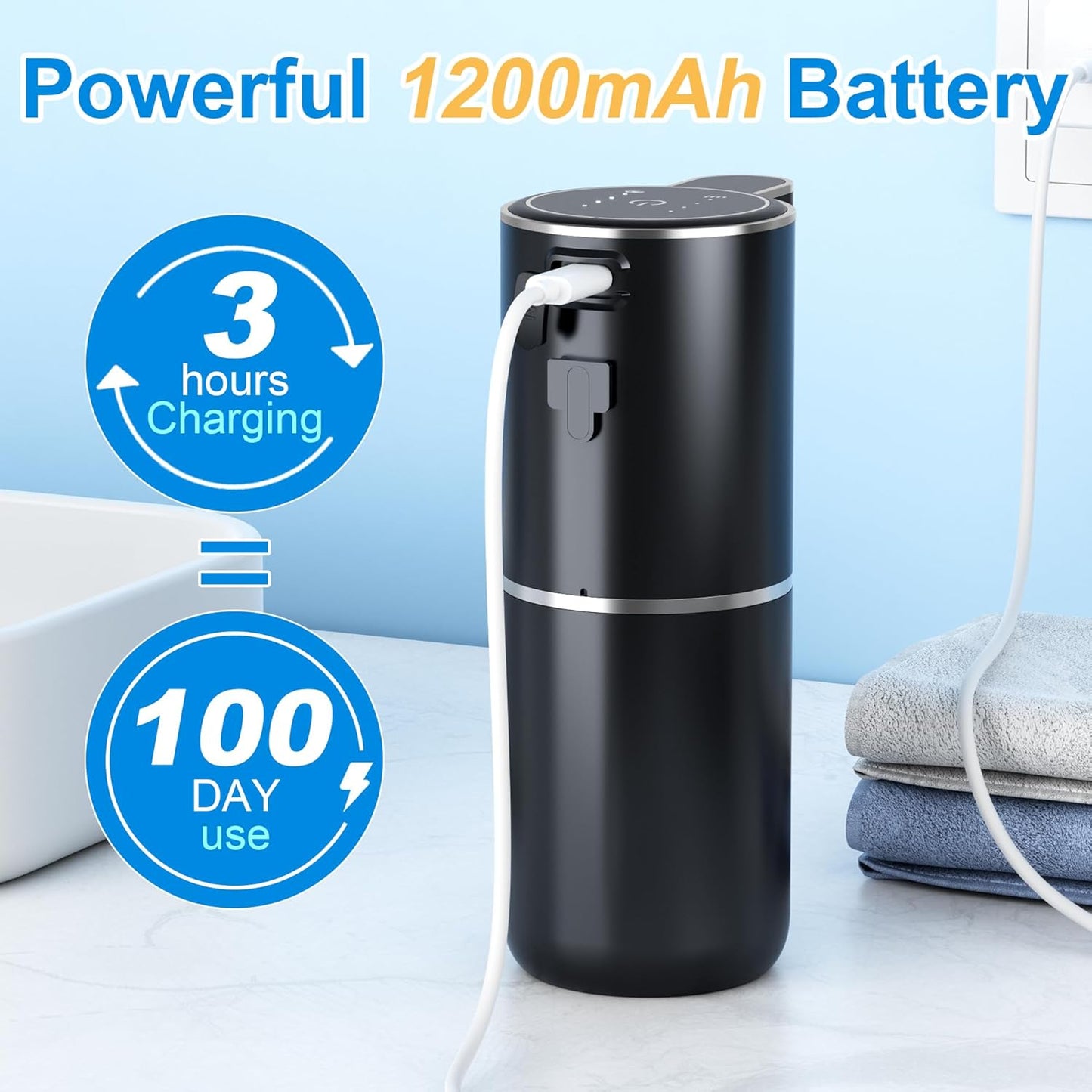 Fantictas Automatic Foaming Soap Dispenser Foaming Hand Sanitizer Touchless 1500mAh Soap Dispenser Rechargeable with Sensor for Bathroom Kitchen 13.5oz/380ml