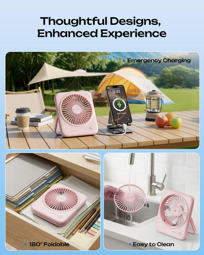 Otlonpe Personal Portable Desk Fan, 4000mAh Small Rechargeable Portable Fan Battery Operated & USB Powered for Travel Sleeping Bedroom Office Home Table, Cordless, Quiet, 4-Speed, 6.5 Inch (Black)
