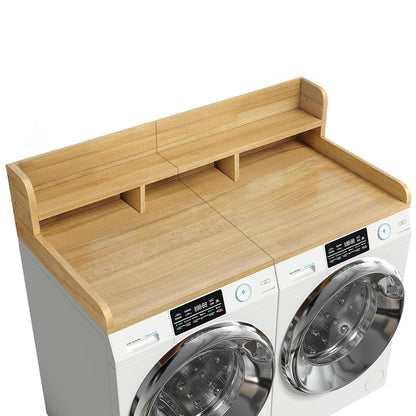 54" 2 Tier Washer Dryer Countertop with Storage Shelf, Waterproof MDF Laundry Room Organizer, Folding Station, Mechanically Joined Two-Panel Countertop (Walnut Brown)