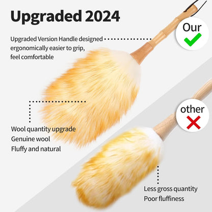 Extendable Lambswool Duster 29-110 Inch,Anti-Static Flexible Head, Stainless Steel Pole for Cleaning High Ceiling,Fan,Furniture,Roof Dusting