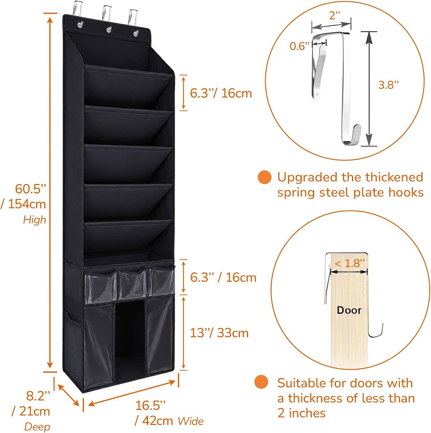 3in1 Over The Door Shoe Organizer with 5 Slanted Compartments,Removable Storage Bin & Transparent Pockets,Thickened Waterproof Oxford Fabric Shoes Rack for Shoes,Boots,Toys,Daily Essentials. (Beige)