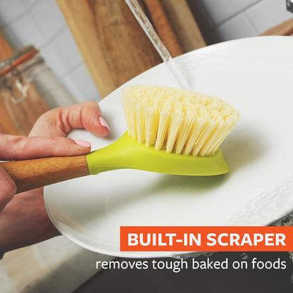 Full Circle Daily Dish Brush-Bamboo Handle Dish Brush–Sustainable Kitchen Cleaning with Tough Bristles-Natural Dish Scrubber,Nonstick & Cast Iron Cleaner-Long Handle Brush for Dishes,Pots,and Pans