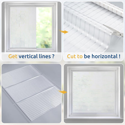 rabbitgoo Window Privacy Film, Frosted Glass Privacy Film, Window Frosting Cling for Glass, Non Adhesive Static Cling Front Door Covring, Anti-UV Reeded Blinds Sticker, Striped Pattern, 17.5" x 78.7"