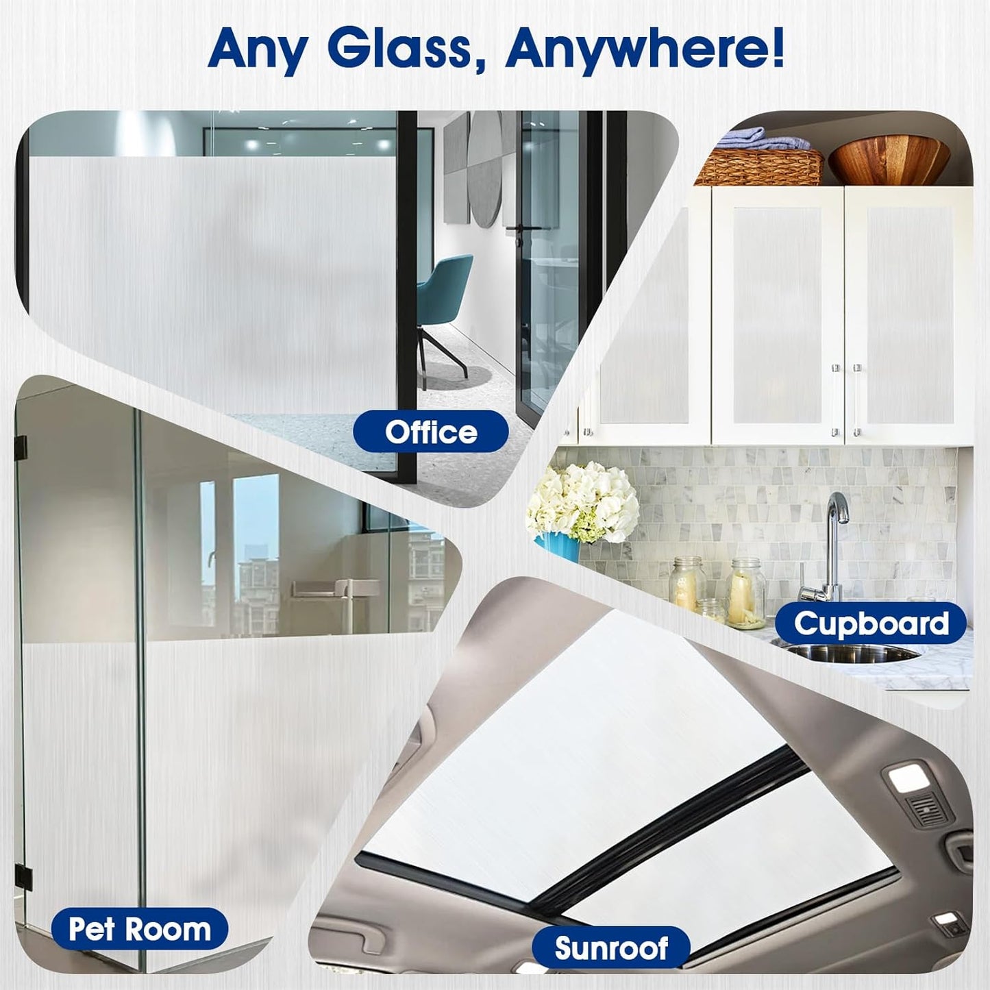 Frosted Window Privacy Film - Brushed Silver Static Cling Glass Film for Bathroom, Day and Night Door Privacy Film Window Cover to Stop Dog Barking, 17.5x78.7 Inch, Pure