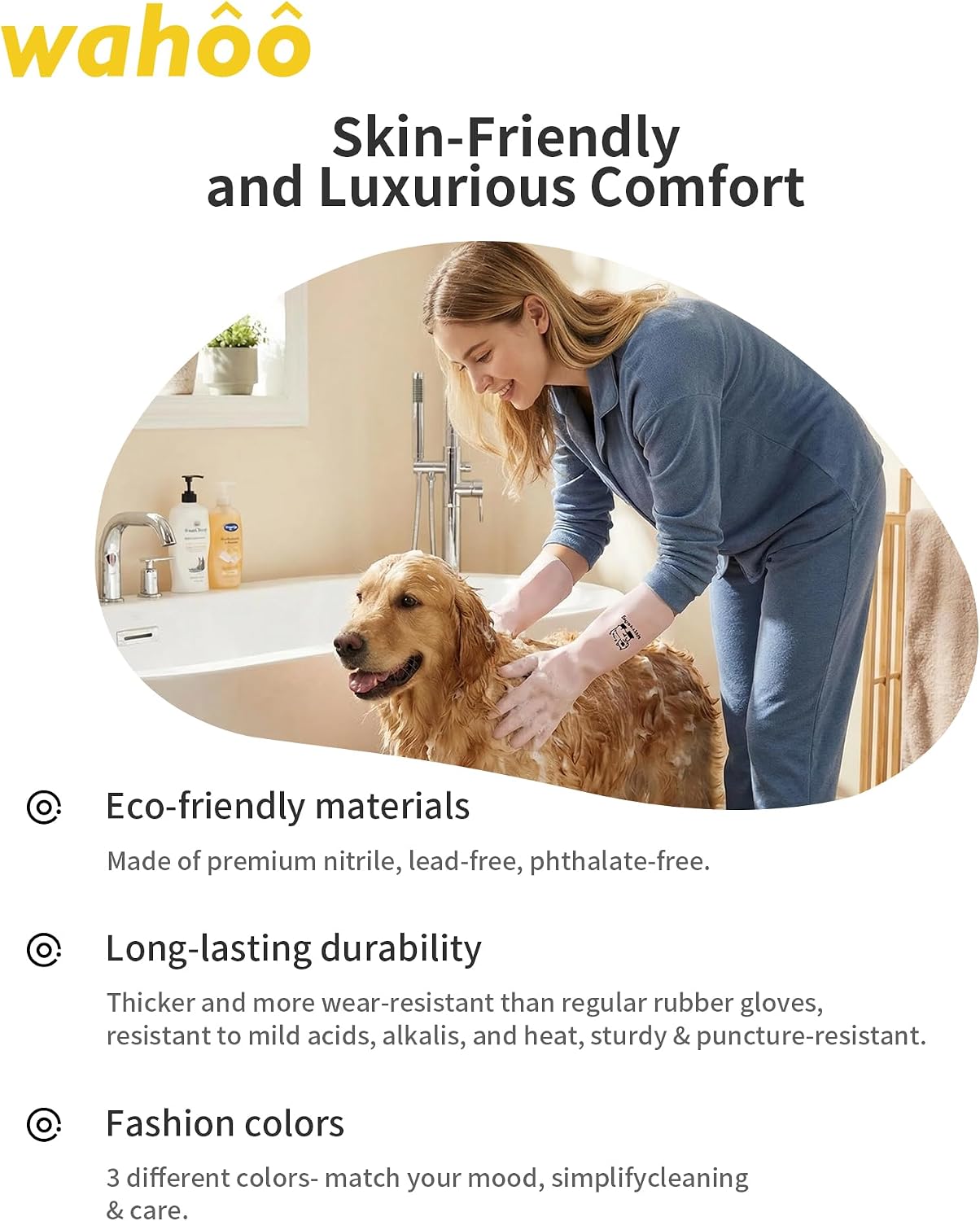 LANON Protection wahoo PVC Dishwashing Cleaning Gloves, Reusable Unlined Kitchen Gloves, Non-Slip, Large