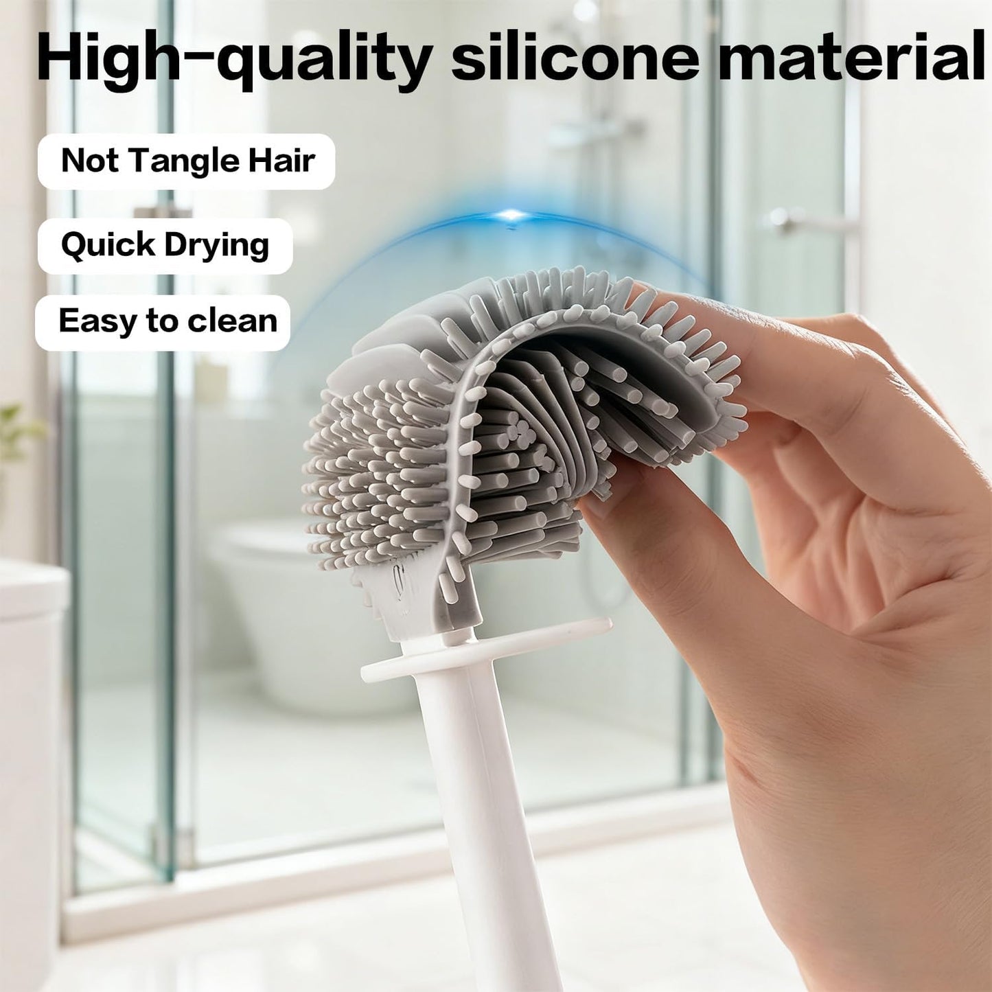 Silicone Toilet Brush Set with Corner Brush & Wall-Mounted Holder, No-Scratch Design with Drainage Holes, Adhesive Installation, White