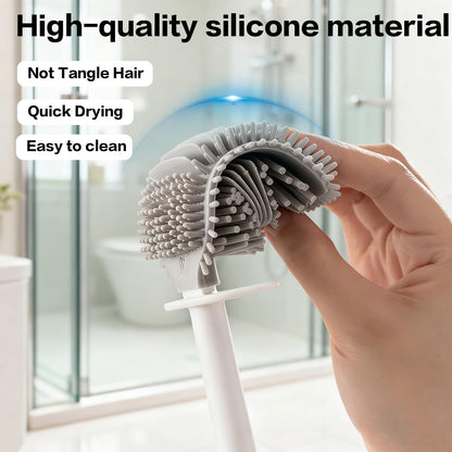 Silicone Toilet Brush Set with Corner Brush & Wall-Mounted Holder, No-Scratch Design with Drainage Holes, Adhesive Installation, White