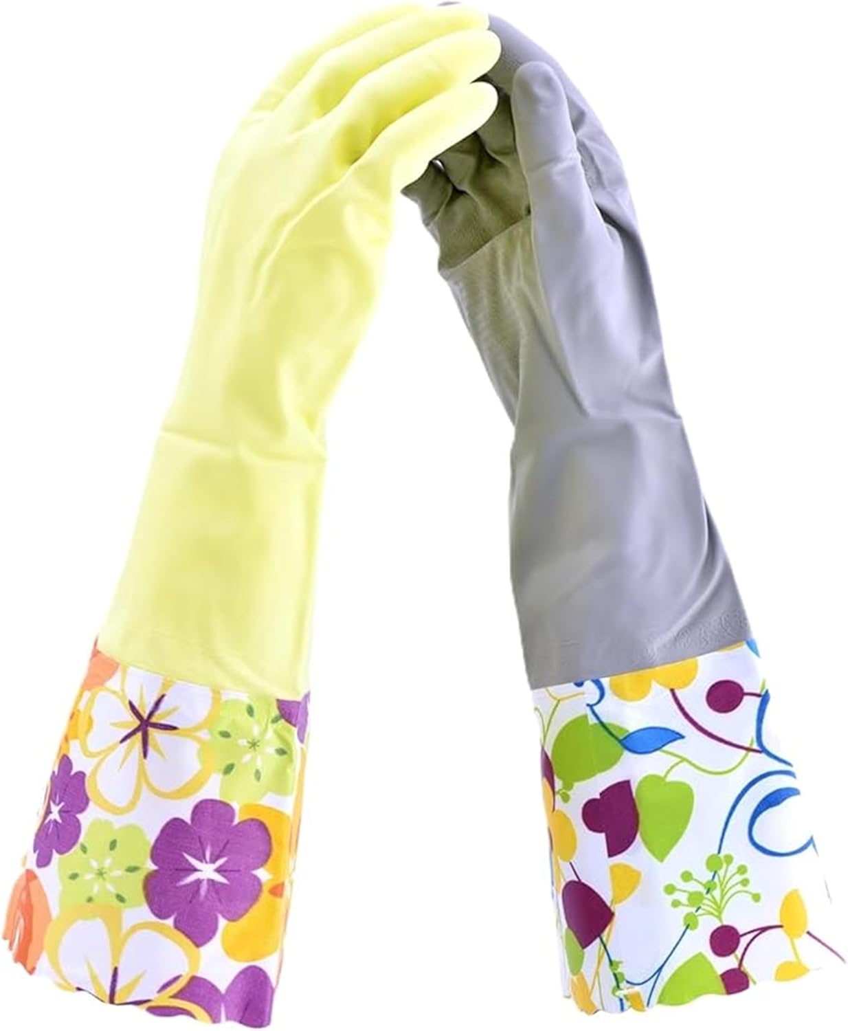 2 PAIRS Household Gloves Latex Free Cleaning Gloves with Soft Lining Long Cuff 15" & Grip, Medum, Pink/Blue