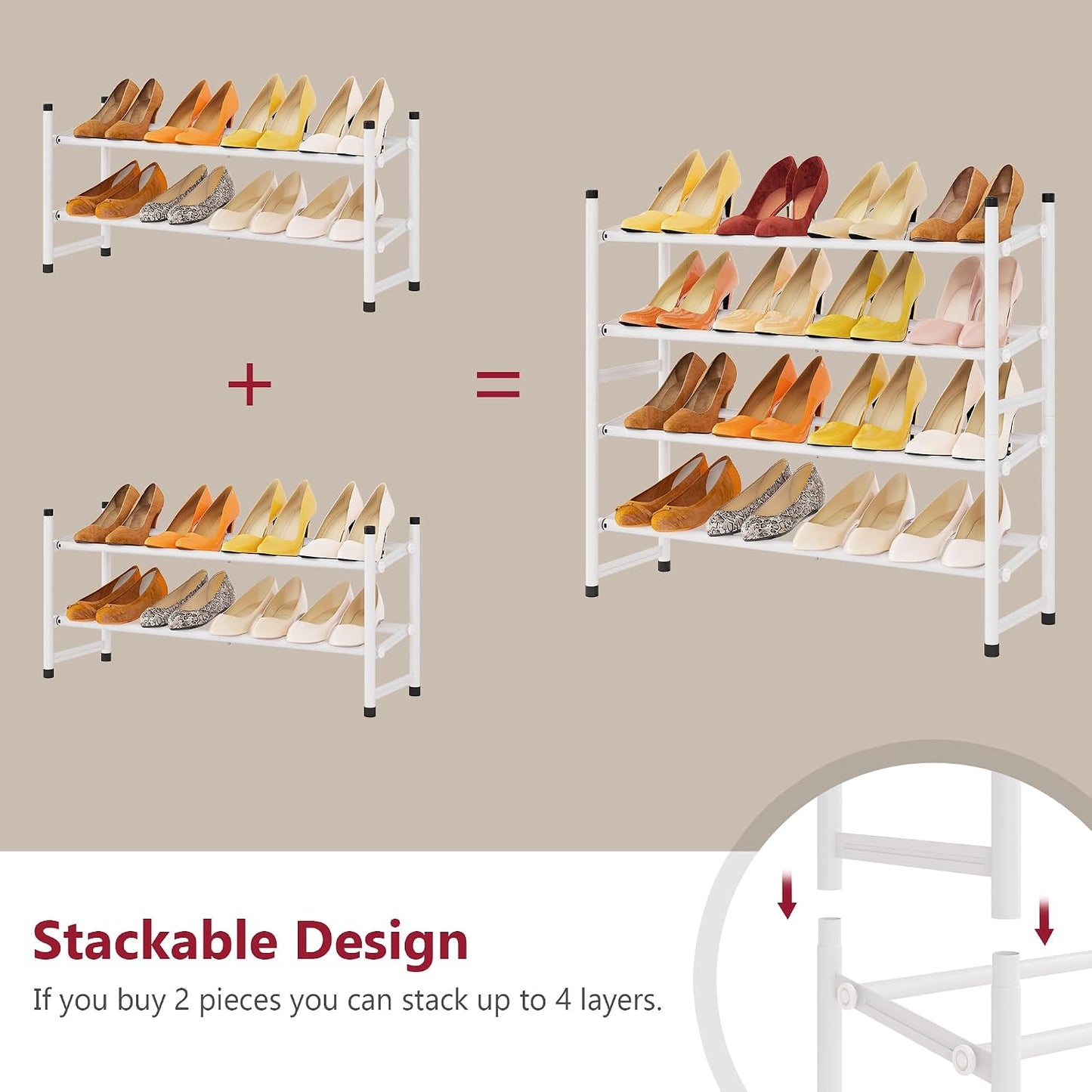 Tajsoon Expandable Shoe Rack for Closet 3 Tier, 28“-41“Adjustable & Stackable Shoe Shelf Storage, Metal Shoe Rack Organizer for Front Door Entrance, Closet, Garage, Entryway, Black