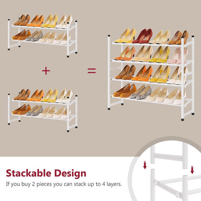 Tajsoon Expandable Shoe Rack for Closet 3 Tier, 28“-41“Adjustable & Stackable Shoe Shelf Storage, Metal Shoe Rack Organizer for Front Door Entrance, Closet, Garage, Entryway, Black
