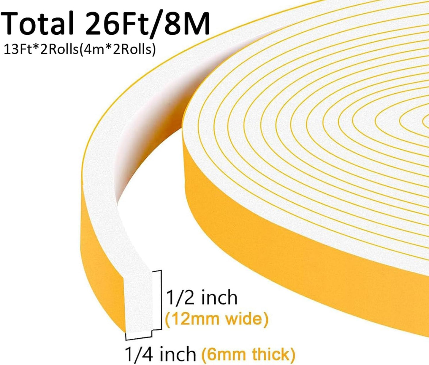 Upgraded Strong Adhesive Foam Weather Stripping Door Seal Insulation Tape for Insulating Door,Window, Air Conditioner Noise-Reduction Self Adhesive Sealing Weatherstrip (1 in x 1/2 in x 10 Ft) - Colors A