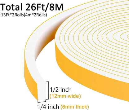 Upgraded Strong Adhesive Foam Weather Stripping Door Seal Insulation Tape for Insulating Door,Window, Air Conditioner Noise-Reduction Self Adhesive Sealing Weatherstrip (1 in x 1/2 in x 10 Ft) - Colors A