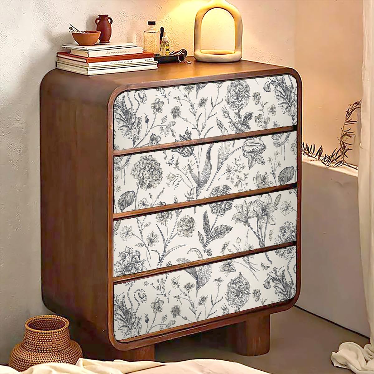 Black and Beige Peel and Stick Wallpaper Botanical Contact Paper 16.9inch x 118.1inch Floral Wall Paper Peel and Stick for Bathroom Bedroom Removable Self Adhesive Wallpaper Decor Vinyl