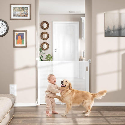 Babepai Retractable Baby Gates for Stairs, Retractable Dog Gate for Indoor/Outdoor Use | Child Gates for Doorways, Deck, Porch, Hallways, Patio (White, 55" Wide 34" Height)