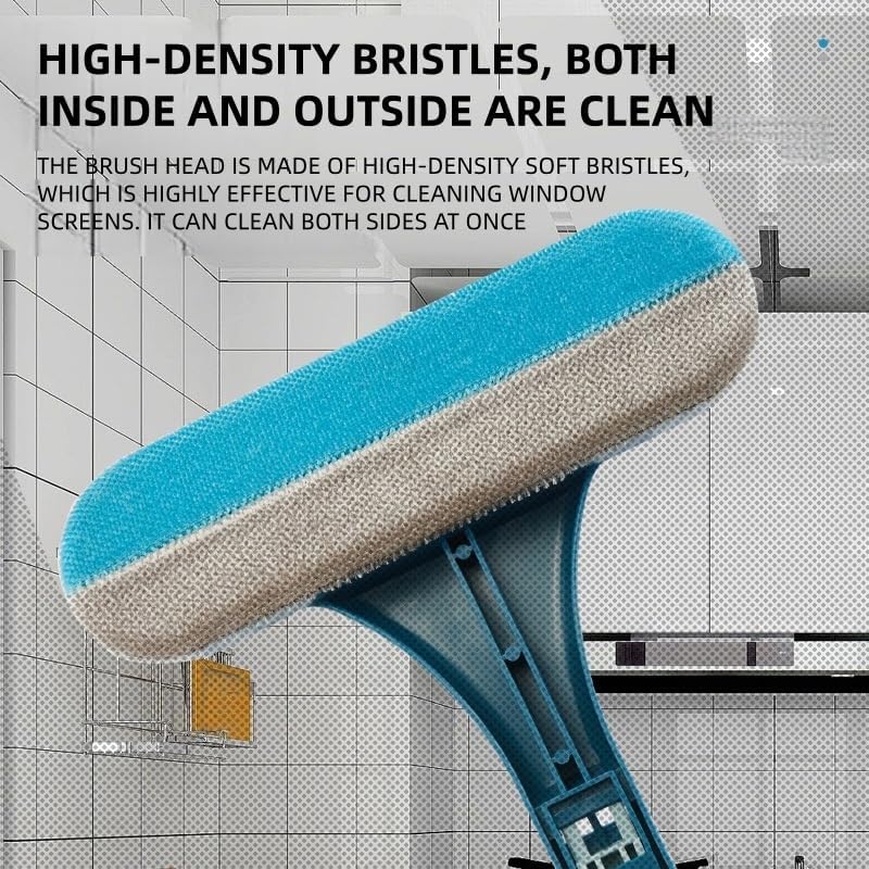 2-in-1 Window Screen Cleaning Brush, Double-Sided Mesh Screen Cleaner with Long Handle, High-Density Microfiber Dust Removal Brush for Window, Glass, Home and Car Interior (Green)