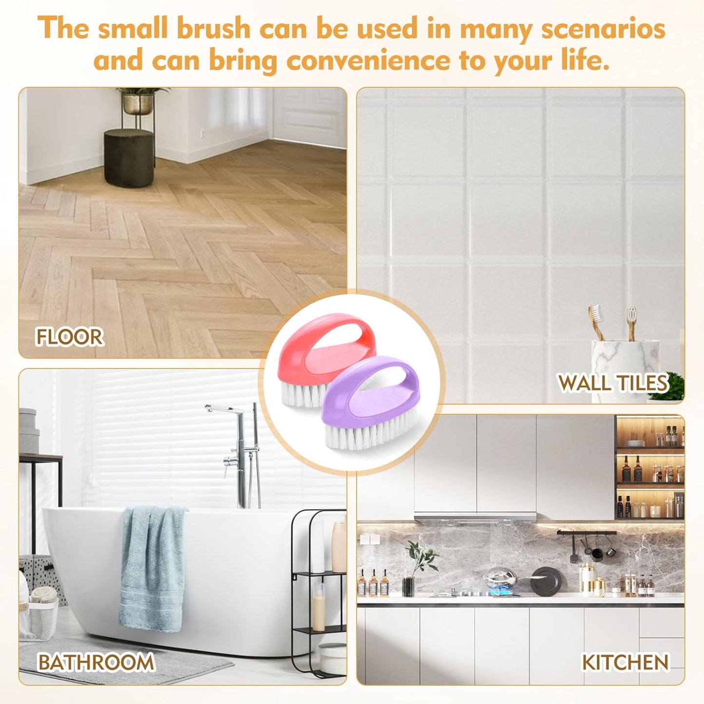 2 Pack Small Scrub Brush,Heavy Duty Stiff Nylon Bristles Cleaning Brush,Durable Small Cleaning Brush for Household Cleaning