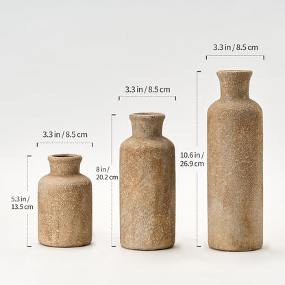 LUKA Ceramic Rustic Farmhouse Vase,Terracotta Vases for Decor,Vase Set of 3,Vases for Your Bedroom,Office,Living Room,Fireplace,Bookshelf Decor,Housewarming 10+7.5+5 Inch