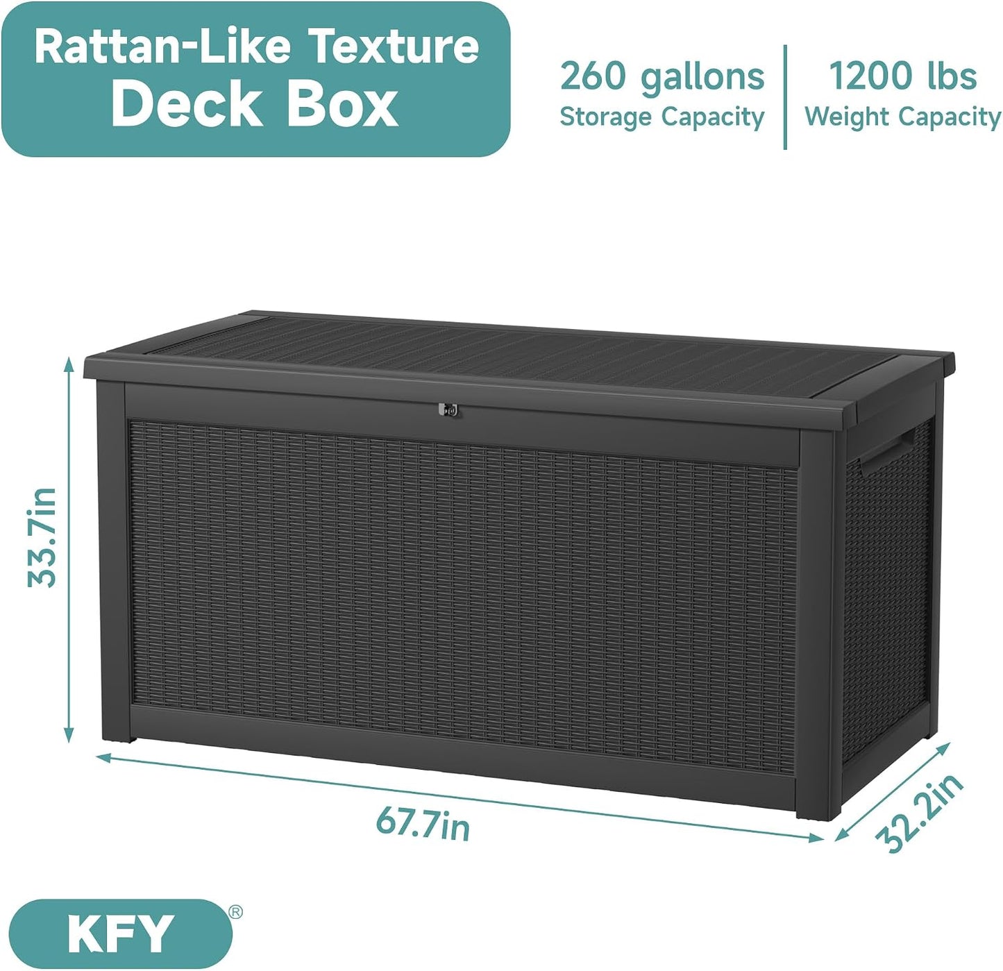 320 Gallon Waterproof Outdoor Storage Box, UV Resistant Resin Deck Box with Hydraulic Rod for Reinforced Stability, Perfect for Patio, Garden, and Pool（Black，320 Gallon）