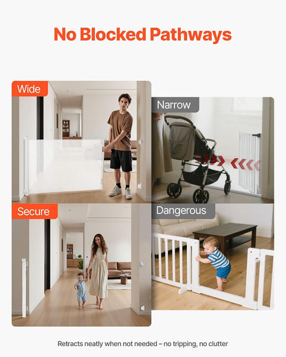 VEVOR Retractable Baby Gate, Extends to 202.7 inch Extra Wide, 39 inch Tall, with Reinforced Fiberglass Strips, Avoids Crawling Through, Mesh Dog Gate for Decks, Doorways, Garages, Indoor, Black