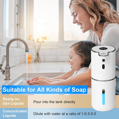 OHIFAST Automatic Foaming Soap Dispenser Touchless, USB Rechargeable Smart Hand Soap Dispenser, 6-Level Adjustable, 12.8oz/380mL Wall Mounted for Bathroom Kitchen Dish Soap-White