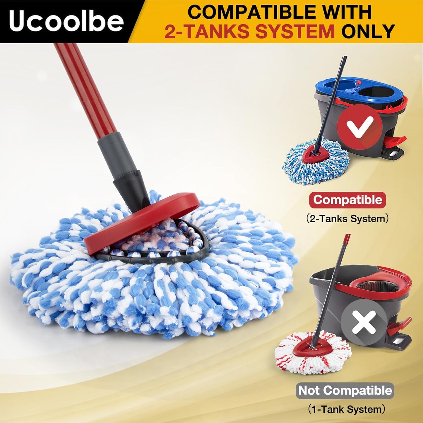 Spin Mop Replacement Head for O Cedar 2 Tank RinseClean, 4 Microfiber mop Refill, 1 Scrub Brush, 1 Mop Stick, 1 Mops Base, Deep Cleaning, 30" to 58" Mop Handle Replacement