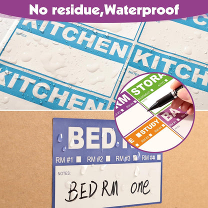 200 Count Removable Moving Labels, 3.4 x 2 in, 9 Colors with Pen | Waterproof Synthetic Paper, Writable, Tear Resistant, Color Coded Room Labels, Fragile/Heavy/Blank, Residue-Free Removal